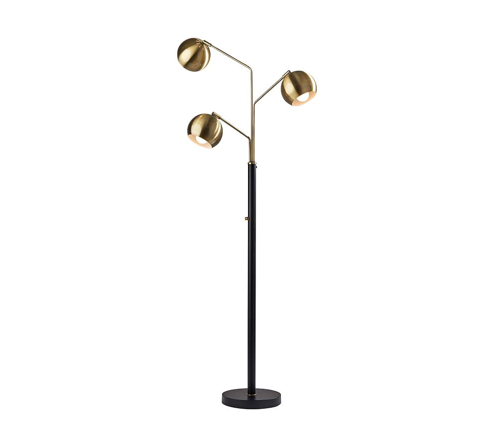 Mid-Century Modern Adjustable 3-Head Floor Lamp in Black and Antique Brass
