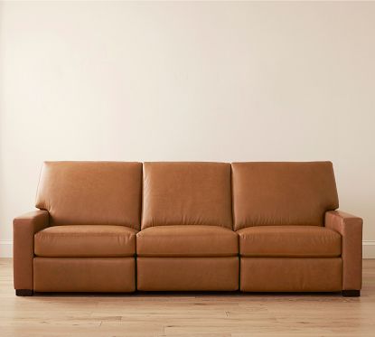 Turner Square Arm Leather 2 Piece Power Reclining Sofa Polyester Wrapped Cushions Keystone Azure Pottery Barn