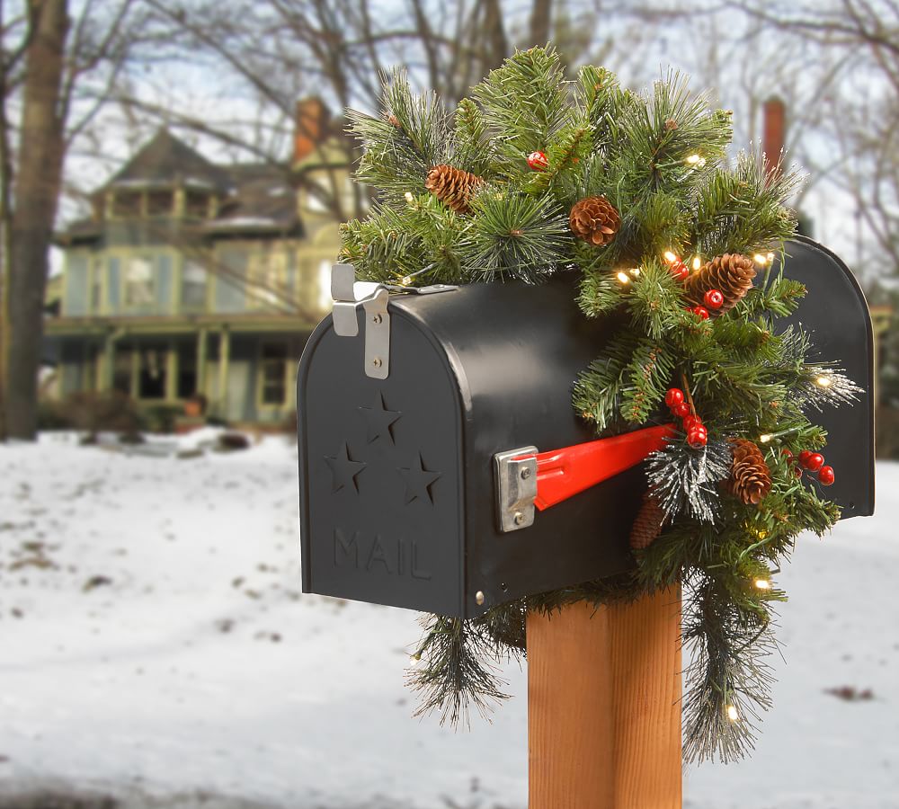 Lit LED Faux Pine Mailbox Swag