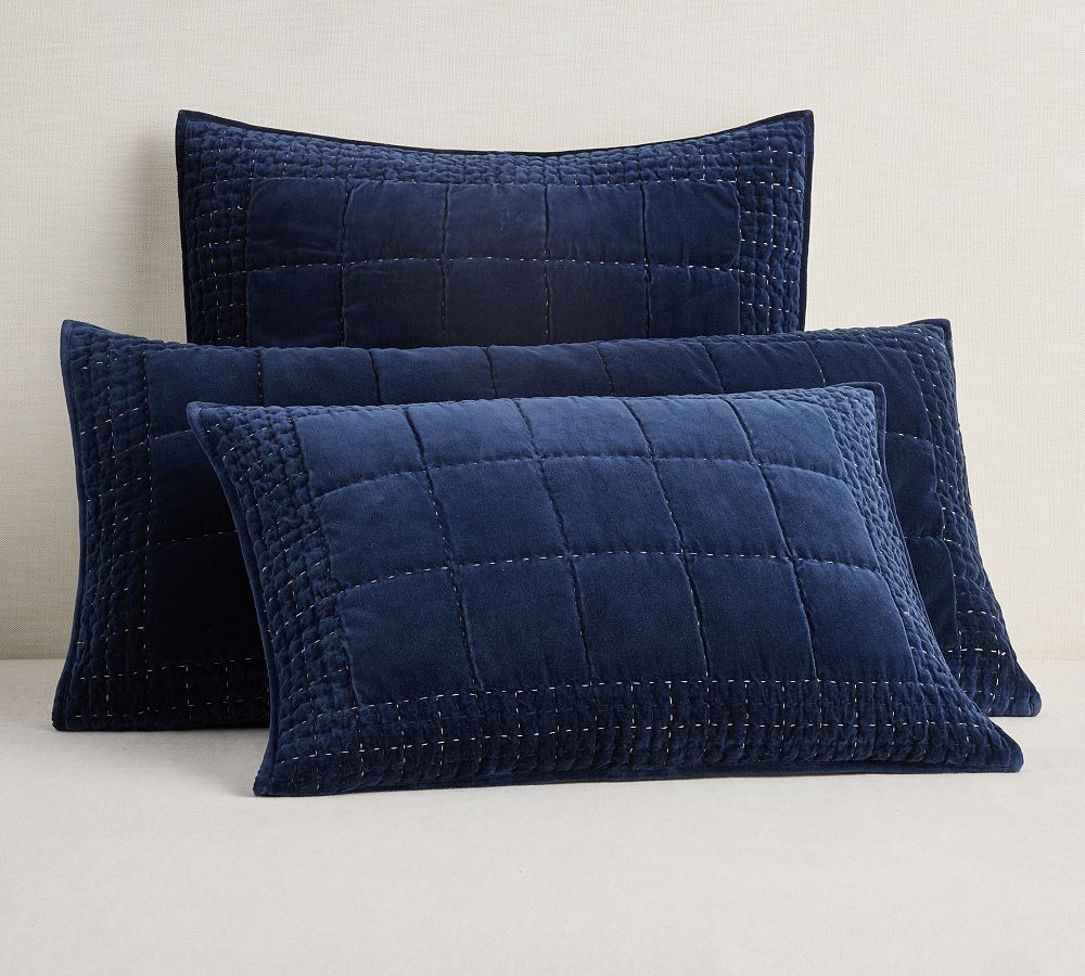 Velvet Handcrafted Box Stitch Quilted Sham