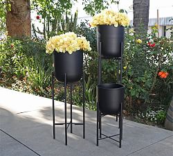 Vienna Black Metal Planters on Stand - Set of 3