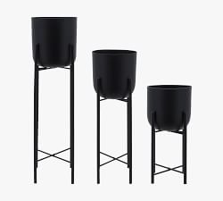 Vienna Black Metal Planters on Stand - Set of 3