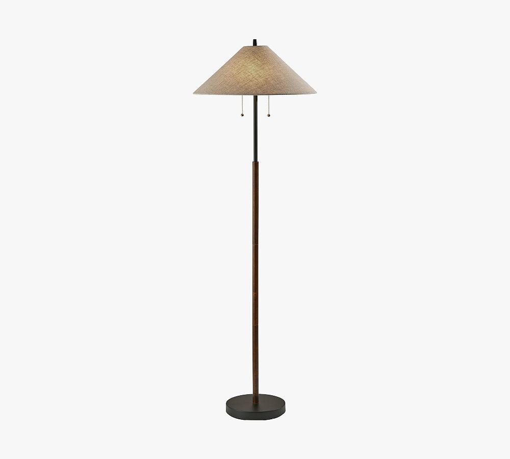 Walnut and Black 62" Wood and Metal Floor Lamp