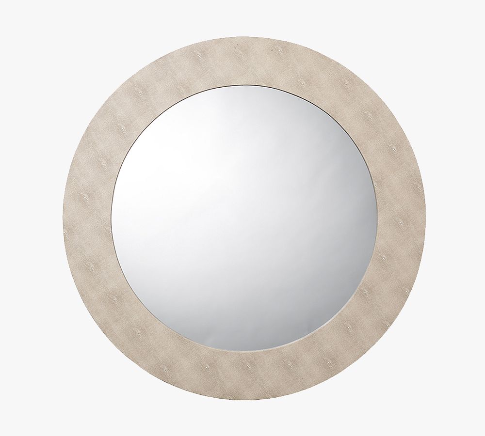 Gray Round Leather Accent Mirror with Animal Skin Print