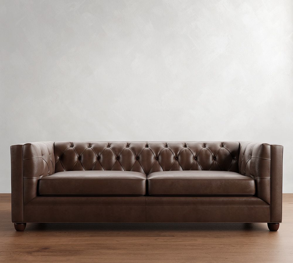 Chesterfield Square Arm Leather Sofa (73&quot;&ndash;96&quot;)