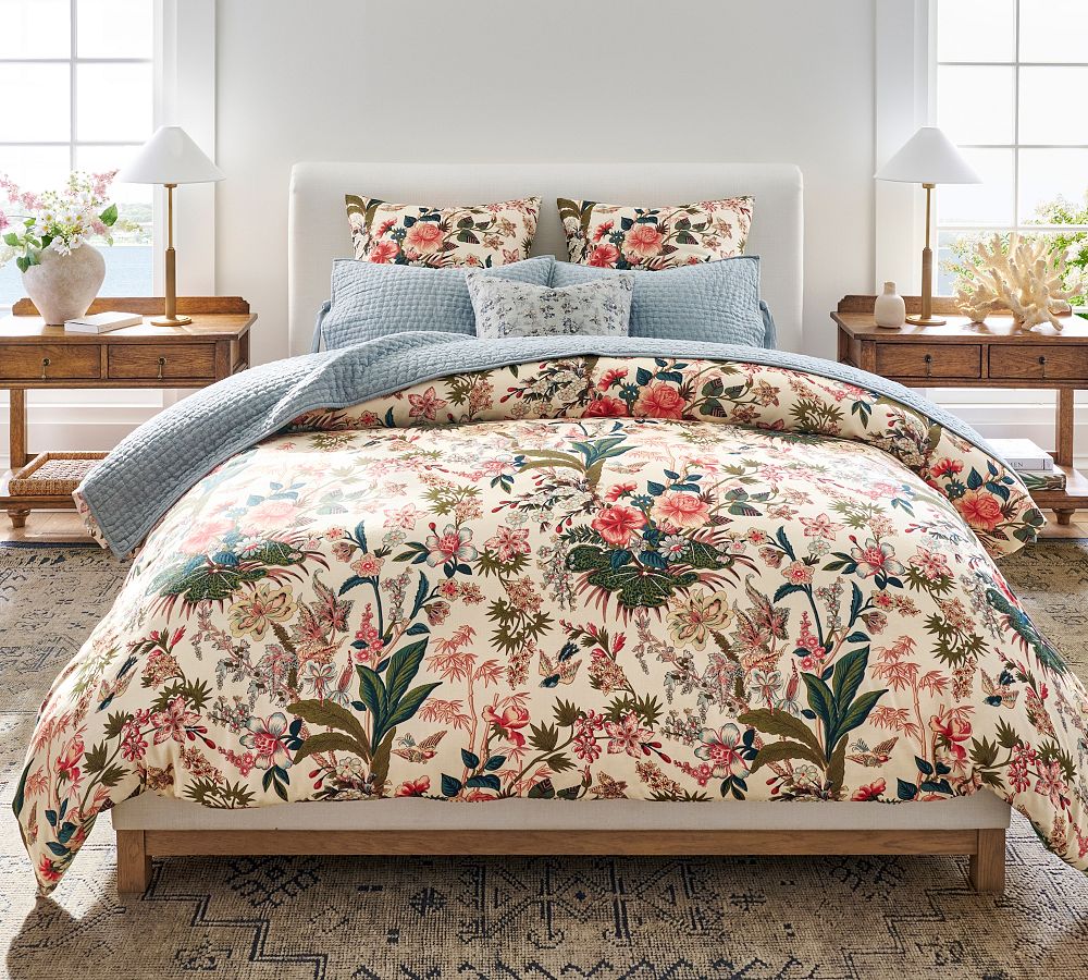 Rose Floral Stripe Reversible Duvet Cover &amp; Shams