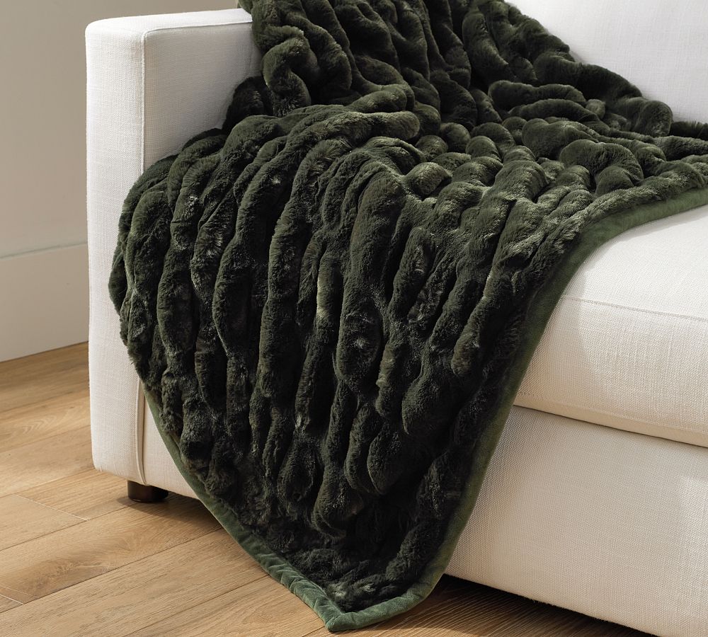 Pottety Barn Faux Fur Ruched Throw 60 x 80