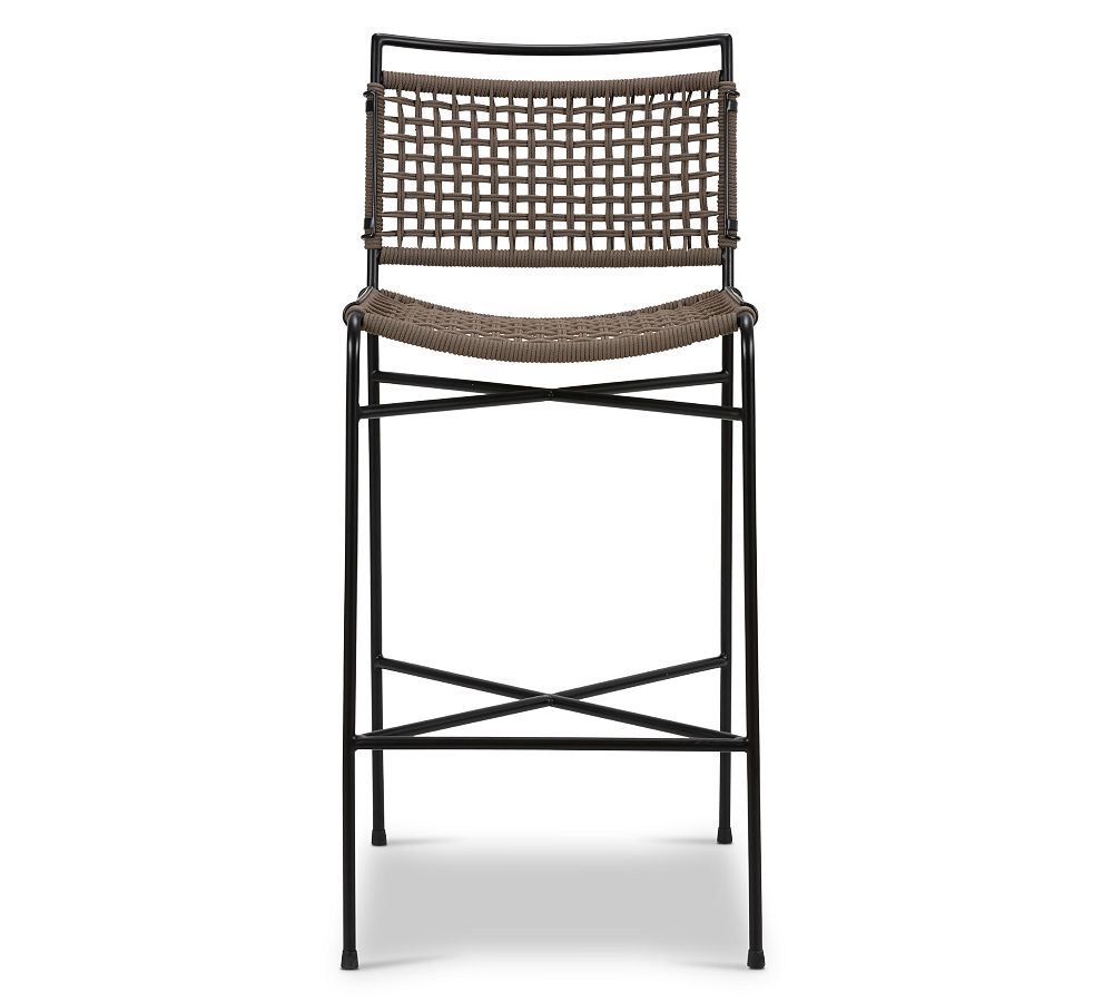 Earth Tone Woven Rope and Black Iron Bar Stool