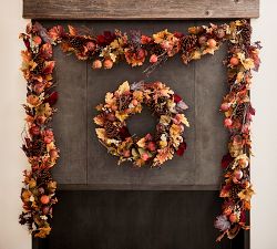 Faux Pomegranate &amp; Pinecone Wreath &amp; Garland