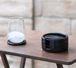 Tava Handwoven Rattan Round Coasters with Holder