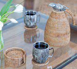 Tava Handwoven Rattan Round Coasters with Holder