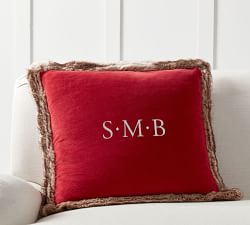 Faux Fur Trim Velvet Pillow Cover