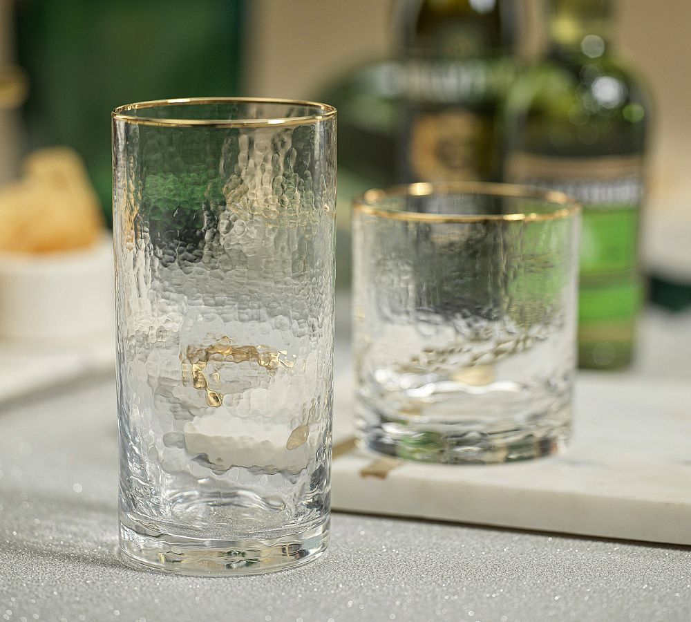 Hammered Gold Rim Cocktail Glasses, Set of 4