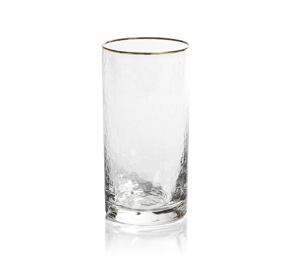 Hammered Gold Rim Cocktail Glasses Highball, Set of 4