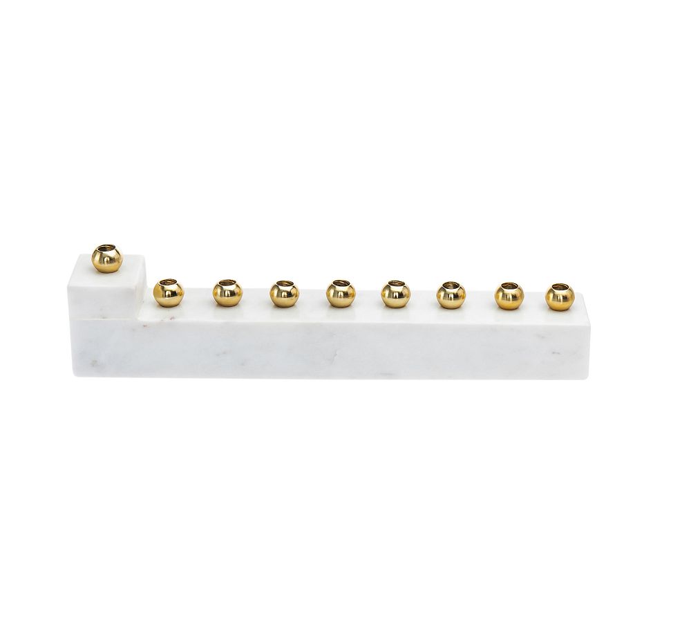 Hand-Hewn Marble and Brass Menorah