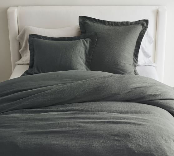 Popular Pottery Barn Queen size Belgian flax Linen Duvet Heather charcoal