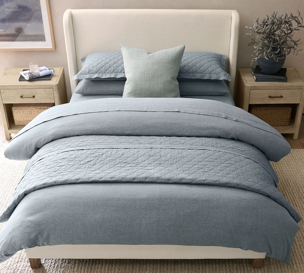 Belgian Flax Linen Diamond Quilt - King, Chambray