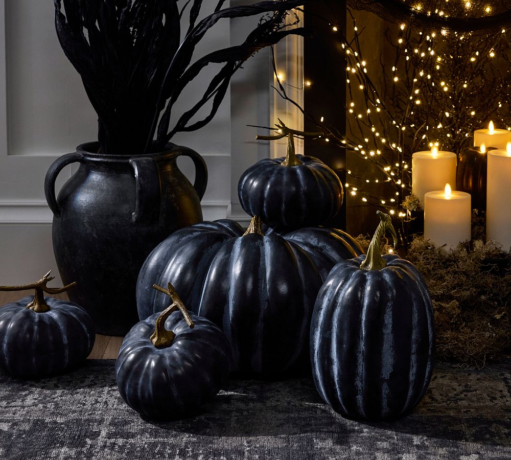 Faux Black Pumpkins &amp; Gourds