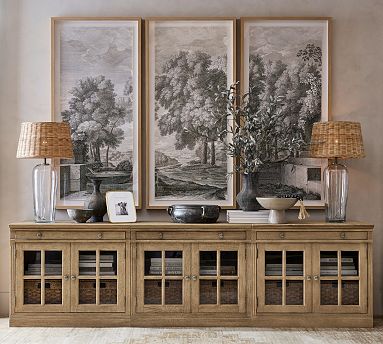 Livingston 105 Media Console with Glass Door Cabinets Montauk White Pottery Barn