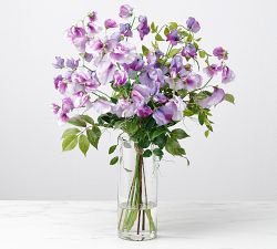 Faux Purple Sweet Pea Arrangement In Glass Vase