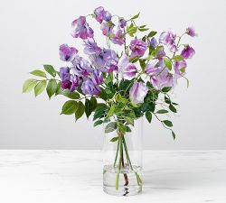 Faux Purple Sweet Pea Arrangement In Glass Vase