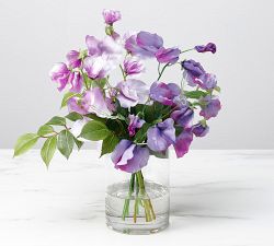 Faux Purple Sweet Pea Arrangement In Glass Vase