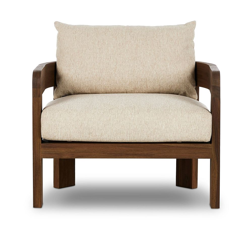 Toasted Brown Teak Outdoor Armchair with Beige Cushions