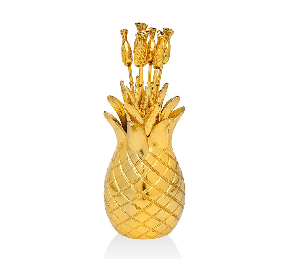 Brass Pineapple Cocktail Picks, Set of 6