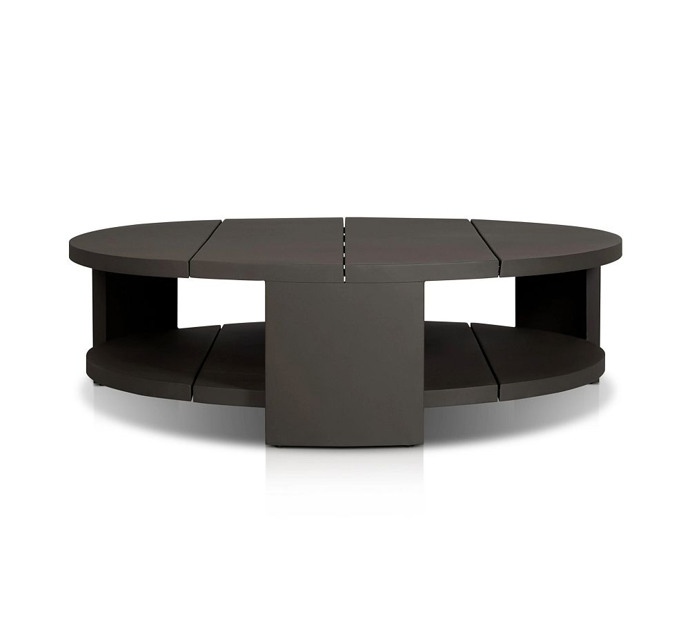 Lanay Bronze Round Aluminum Outdoor Coffee Table with Shelf