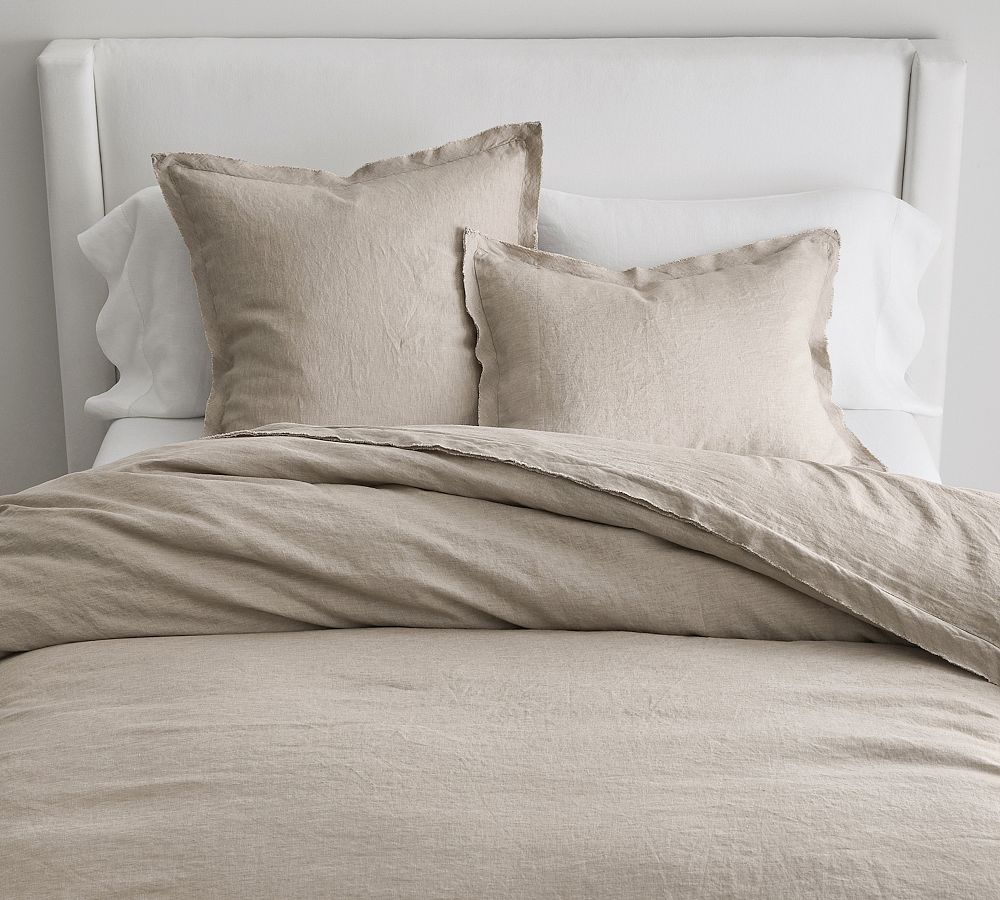 Belgian Flax Linen Double Flange Duvet Cover - Warm Gray, King/Cal. King