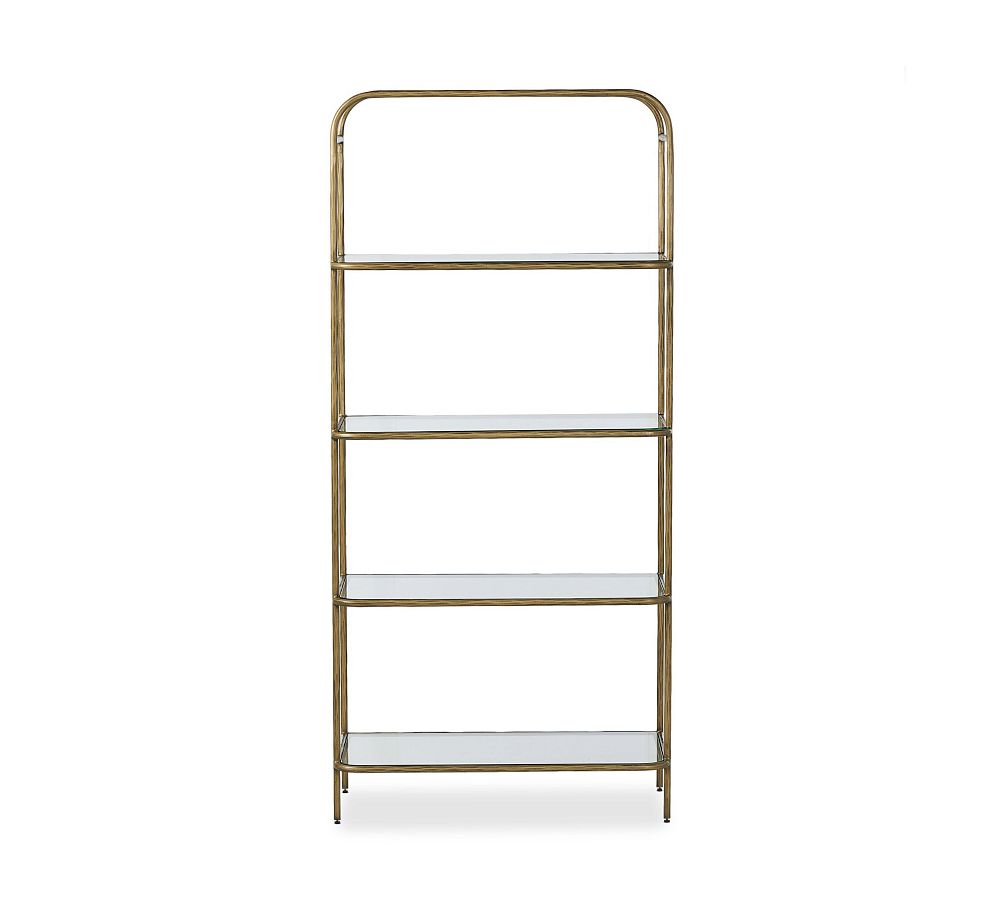 Hammered Aged Brass Metal Bookcase with Tempered Glass Shelves