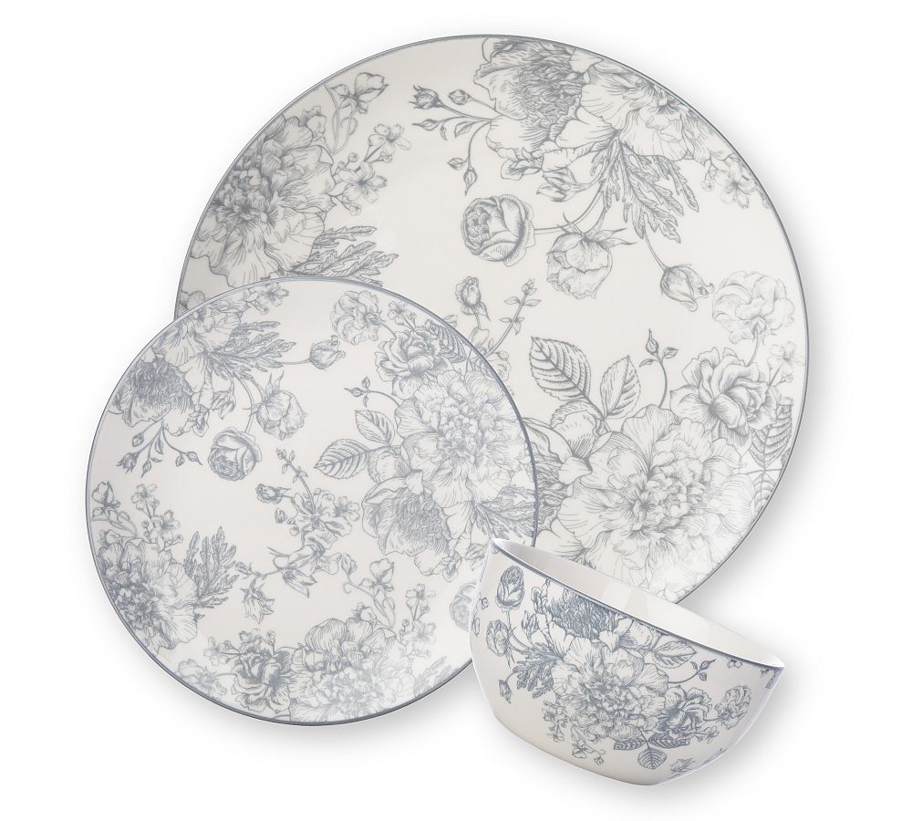 Antique Porcelain Floral Dinner Set, Set of 12