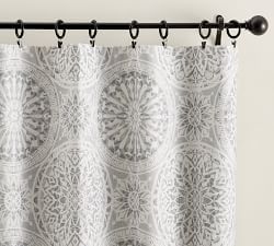 Riley Medallion Print Rod Pocket Linen Cotton Blackout Curtain