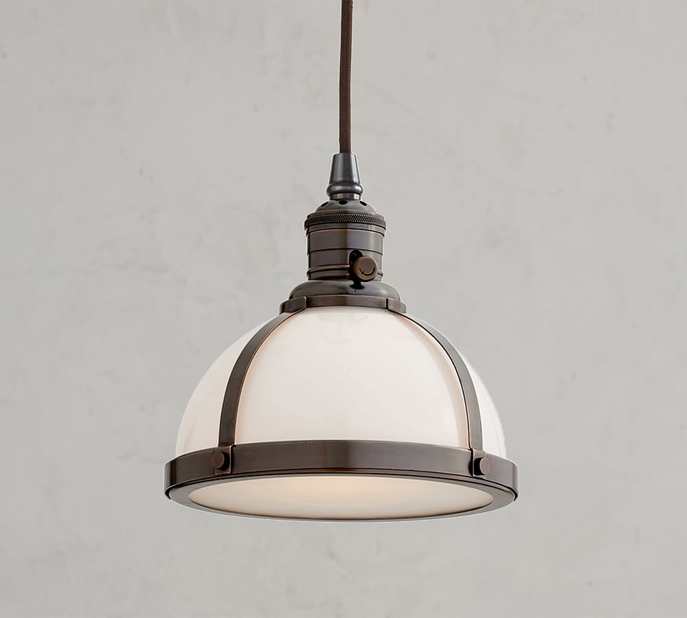 Industrial Milk Glass Cord Pendant (8&quot;-12&quot;)