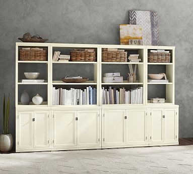 Logan Wall Bookcase with Doors Alabaster 144 L x 75 H Pottery Barn