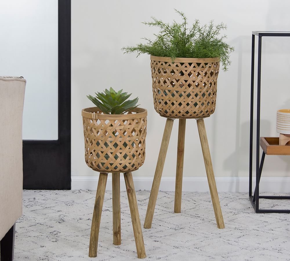 Emilia Bamboo Raised Planters, Set of 2