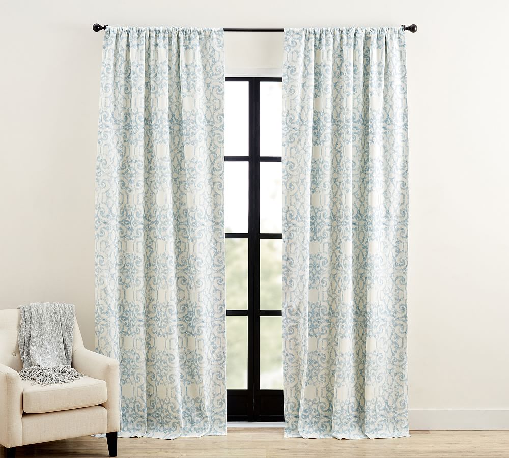 Open Box: Margot Scroll Print Rod Pocket Linen Cotton Curtain