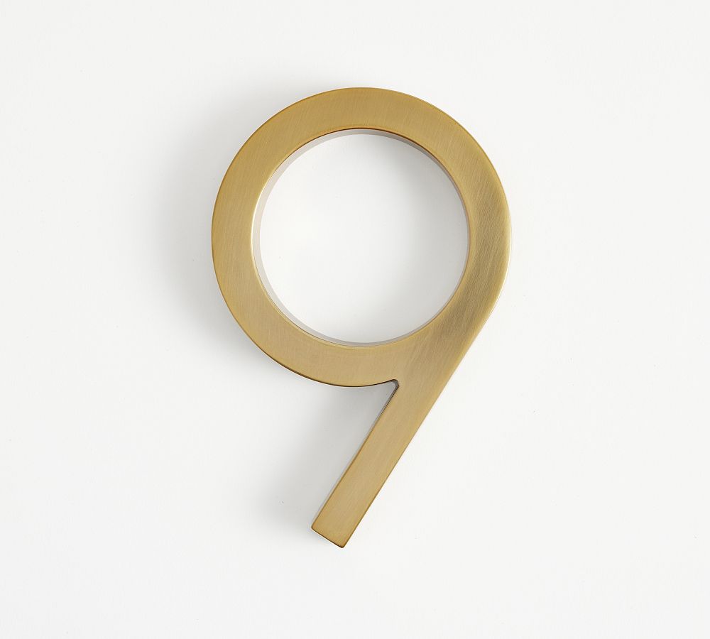 Brass Modern House Number 9, 5.5" x 8.25"