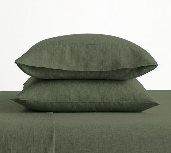 Pottery barn Belgian flax linen pillowcase set of 2 Loden shops Green