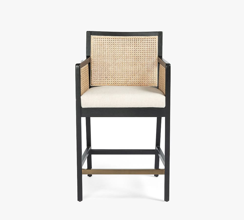 Ebony Wood and White Leather 22" Contemporary Swivel Counter Stool