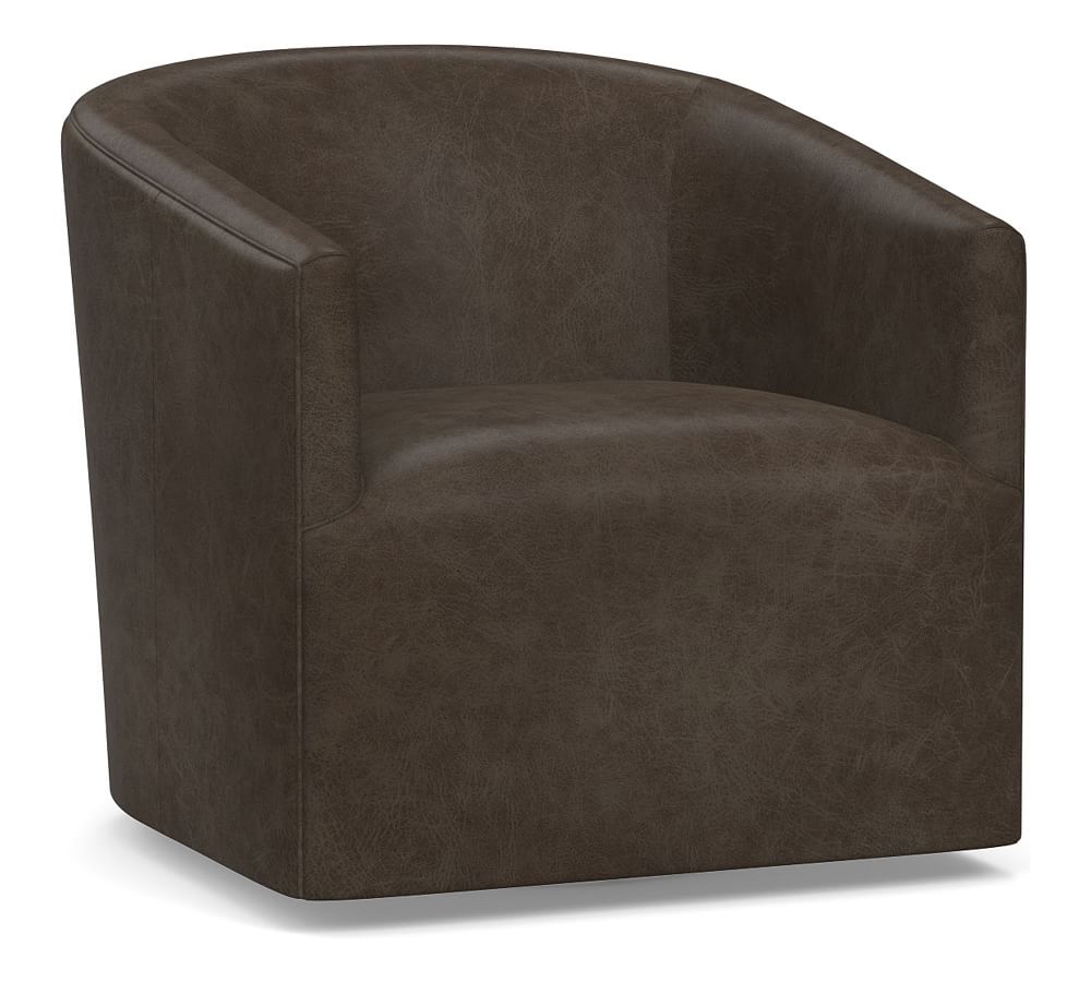 Baldwin Leather Swivel Armchair, Polyester Wrapped Cushions, Statesville Wolf Grey