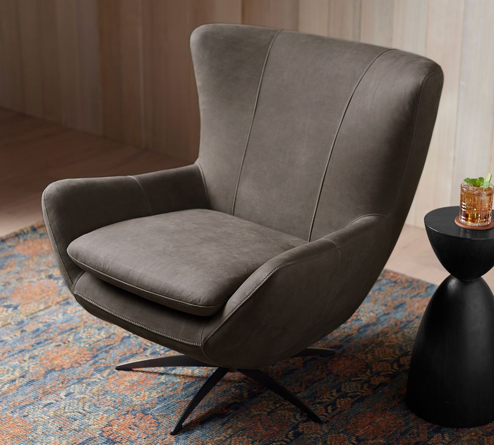 Wells Leather Petite Swivel Chair