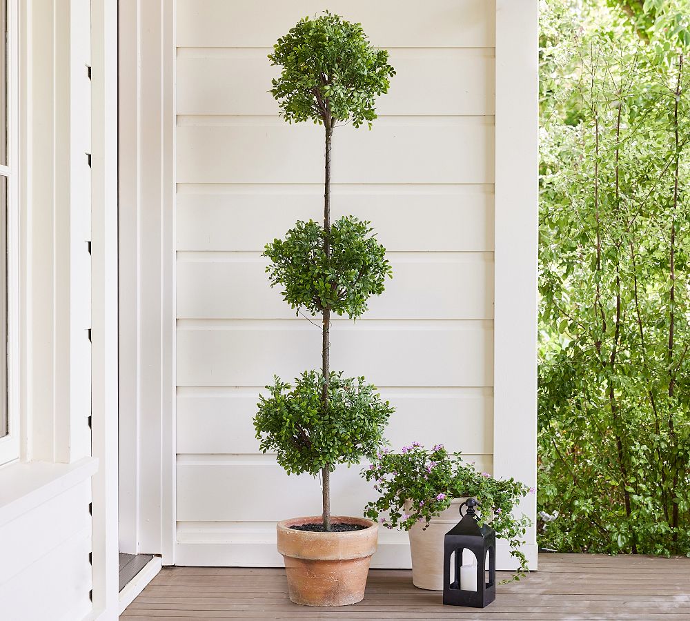 Lit Faux Boxwood Topiary