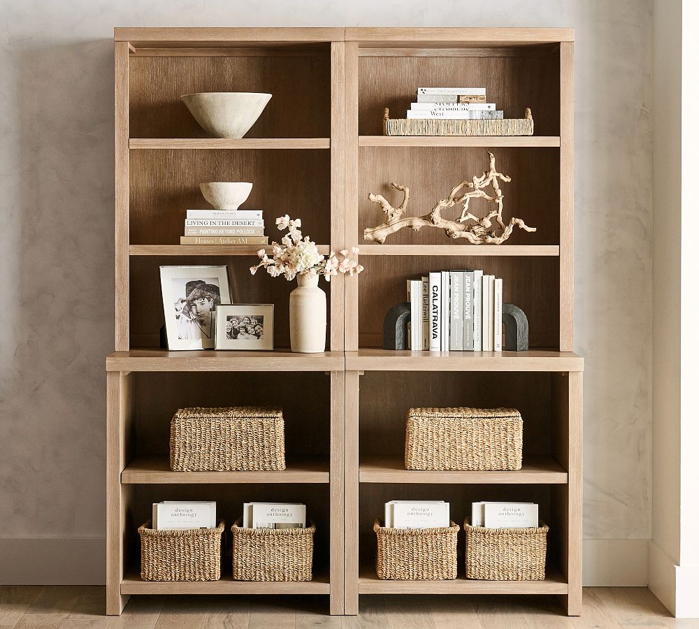 Modern Farmhouse Shelf with Open Cabinets (68&quot;)