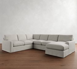 PB Comfort Modern Square Arm Slipcovered L-Shaped Chaise Sectional (134&quot;)