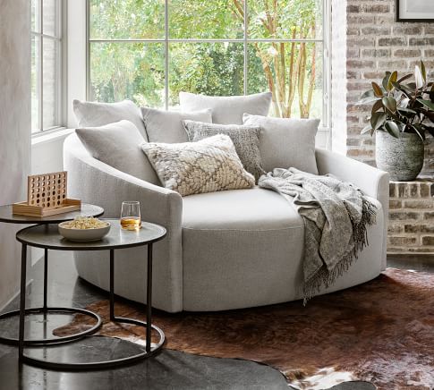 Kya Upholstered Media Lounger Polyester Wrapped Cushions Delta Bisque Pottery Barn