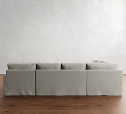 PB Comfort Modern Square Arm Slipcovered L-Shaped Chaise Sectional (134&quot;)