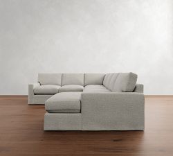 PB Comfort Modern Square Arm Slipcovered L-Shaped Chaise Sectional (134&quot;)