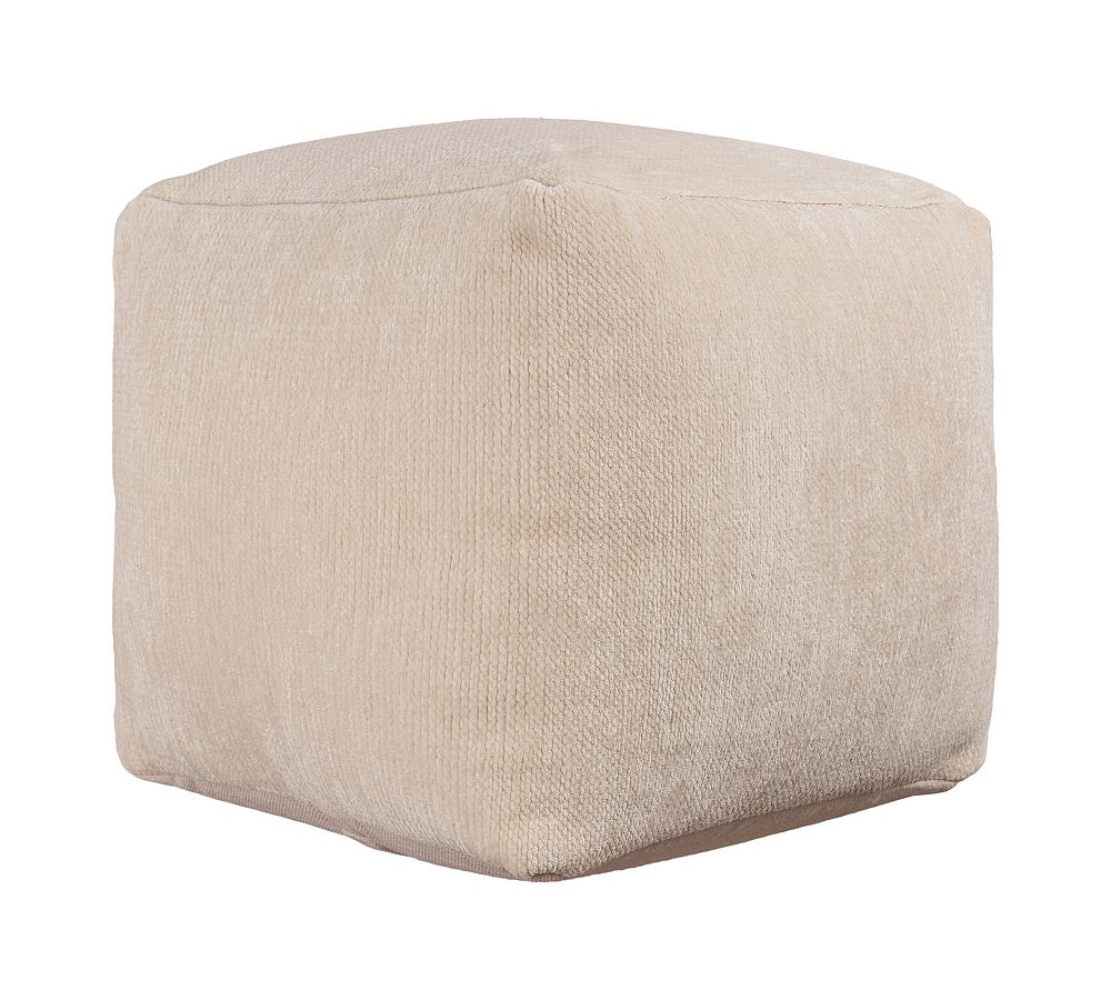 Ivory Chenille Cotton Blend Pouf, 18" x 18"