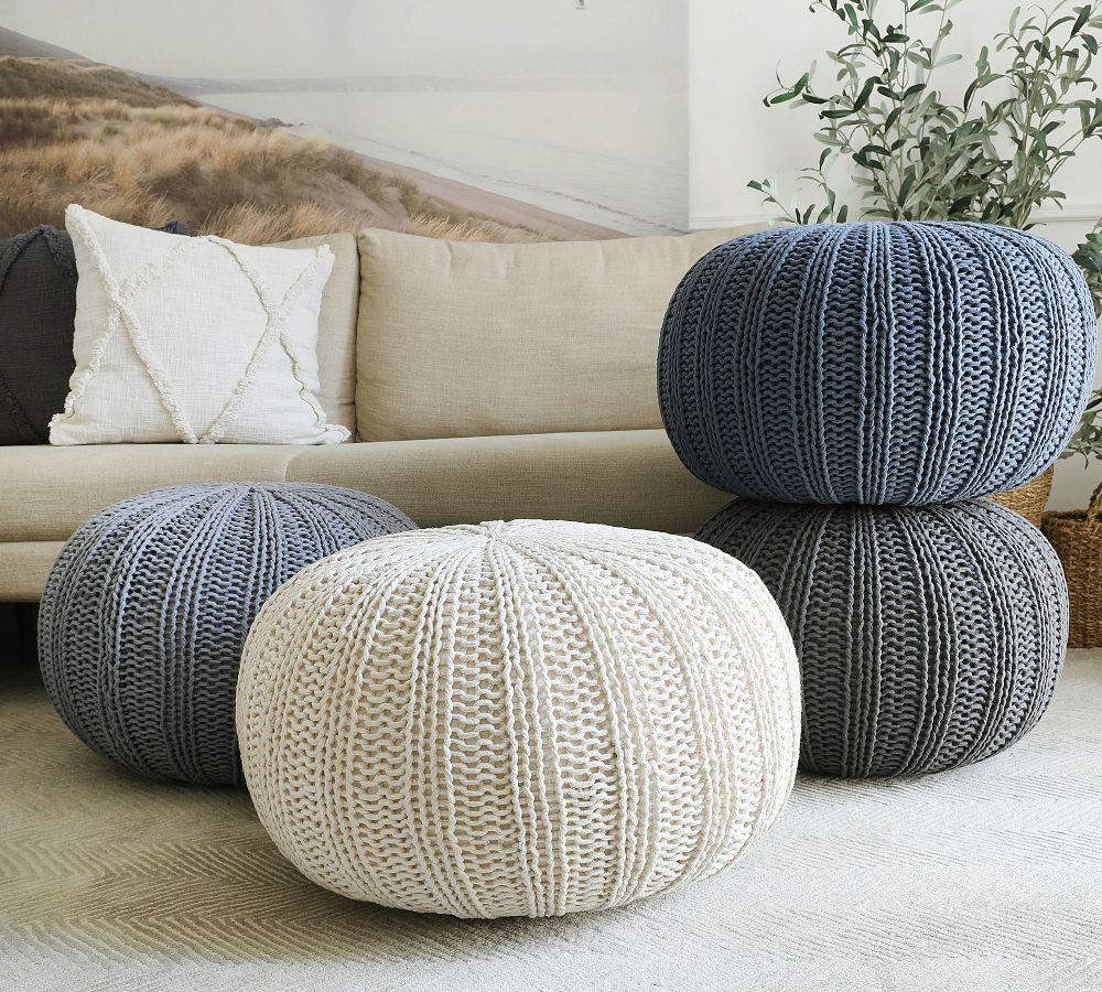 Handknit Cotton Sweater Pouf